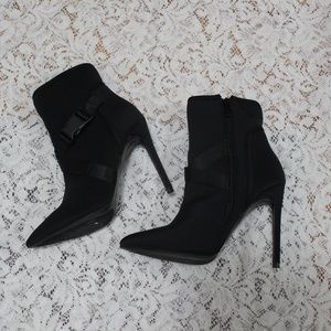 Buckled Strap Pointy Toe Stiletto Booties